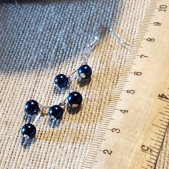 Handcrafted Blue Glass Pearl Zig Zag Geometric Dangle Earrings - Picture 8 of 8